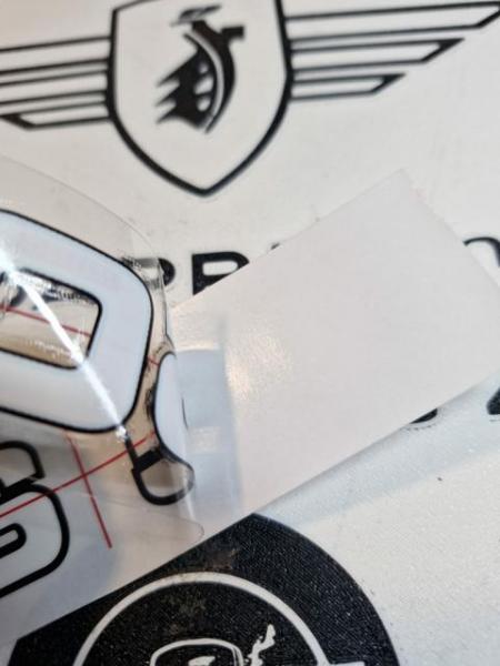 Zündapp Lackfilm Weiß/Schwarzer rand Seitendeckel " KS 50 " mit Fadenkreuz zum perfekten aufbringen ,Transfer 529-10.186